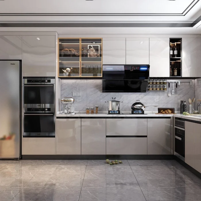 Tủ bếp gỗ công nghiệp cánh phủ acrylic
